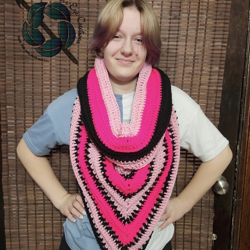 Pink and Black Handmade Crochet Hooded Scarf, Wild Oleander